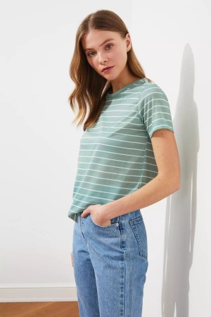 Women  Striped Basic Knitted T-Shirt